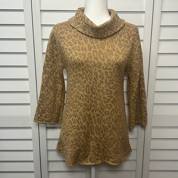 Chico’s Leopard Print Silk Blend 3/4 Flared Sleeve Cowl Neck Sweater Size 0 - Picture 1 of 8